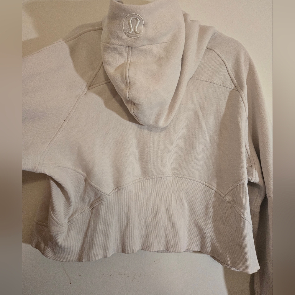 Lululemon Women's Cropped Half-Zip Hooded Sweatshirt - Cream Xl - Picture 3 of 3